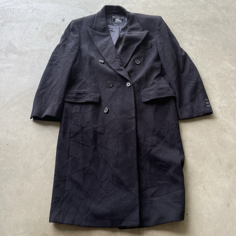 Burberry Vintage Navy Wool Overcoat Large Double Breasted Long‎ Coat Trench